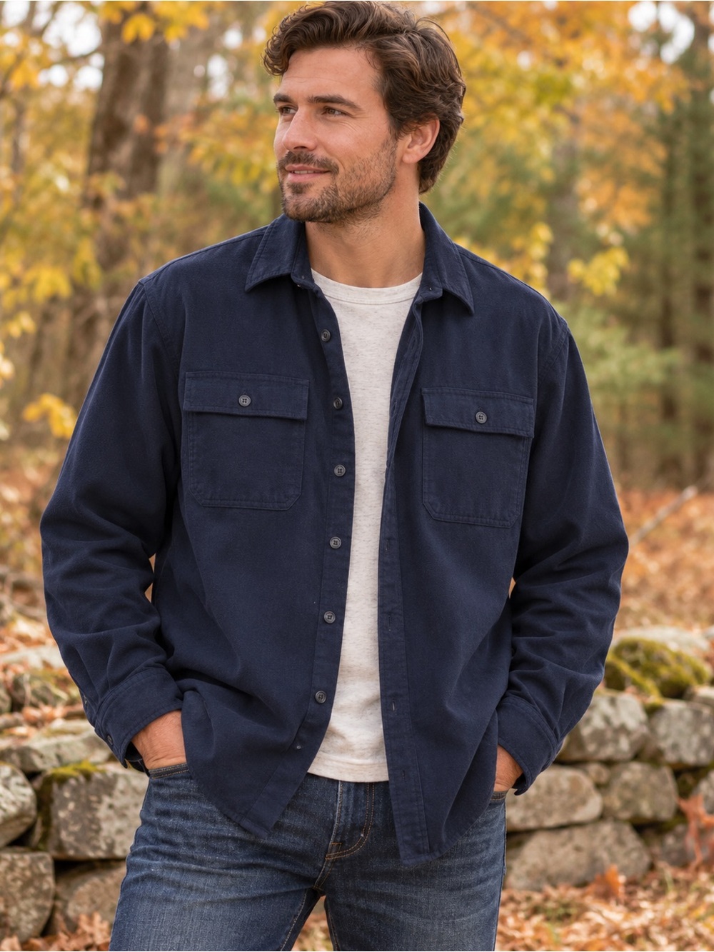 L.L.Bean Chamois Shirt XXL Traditional Fit Navy Heavyweight Overshirt Shacket